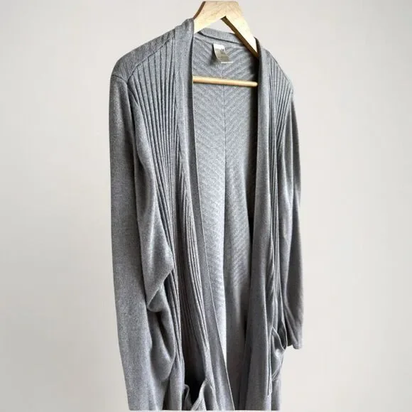 Soft Gray Ribbed Cardigan 1X Easy Throw-On Minimalist Cozy Fit - Picture 4 of 13